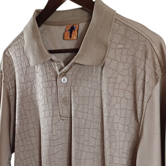 Saybury Textured Gold Croc Men's Polo Shirt L | Rayon Shine Dressy Golf Vibes - Picture 4 of 9
